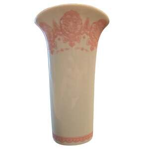 Vintage 1992 FTD Ceramic Vase White Pink Lace Floral "Especially For You" Taiwan